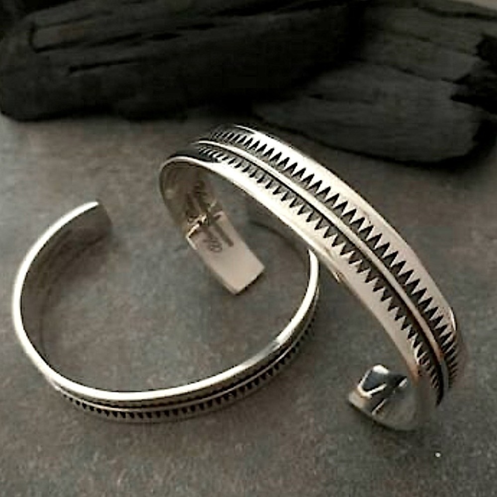 STERLING PUNK ENGRAVED BANGLE BRACELET TOOTH